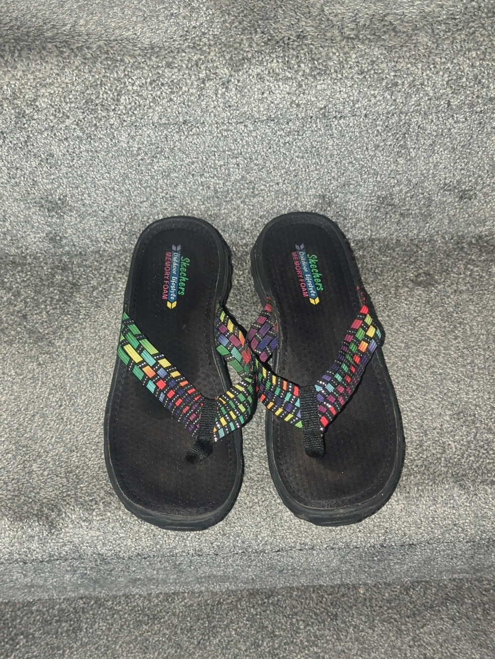 Skechers Black Flip Flops with Multicolor Woven Straps